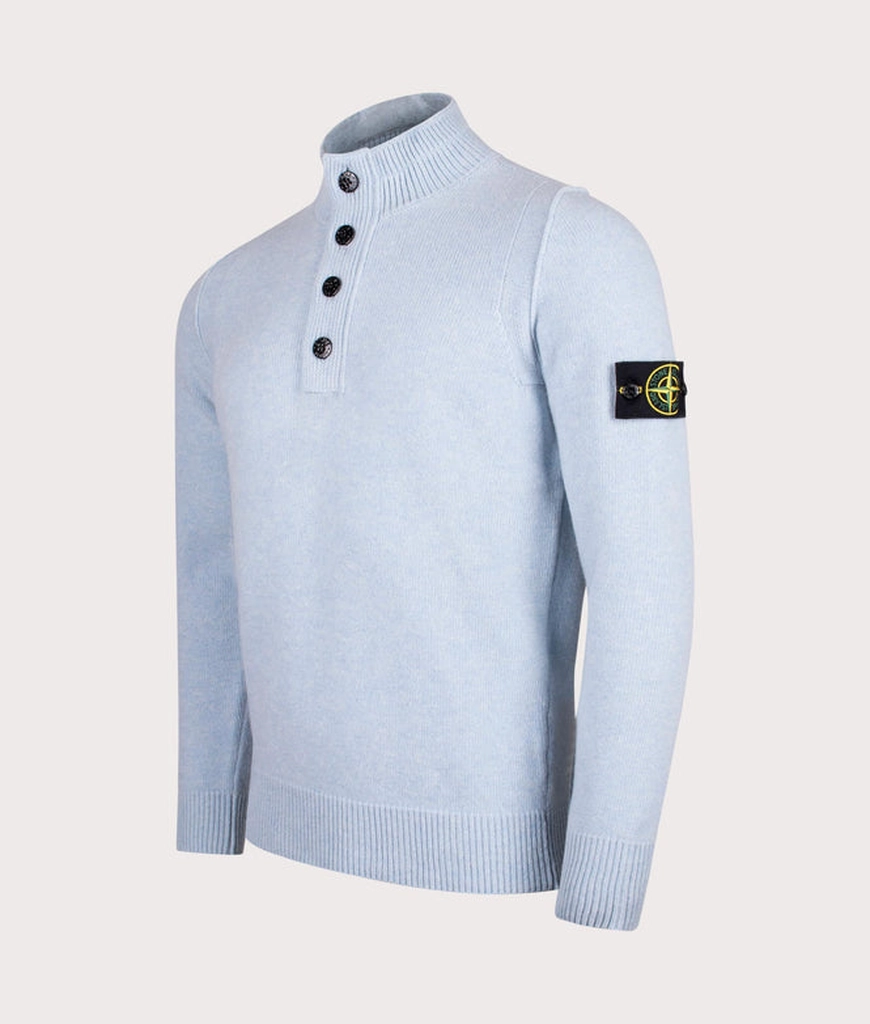 Stone Island Mens Button Neck Lambswool Jumper